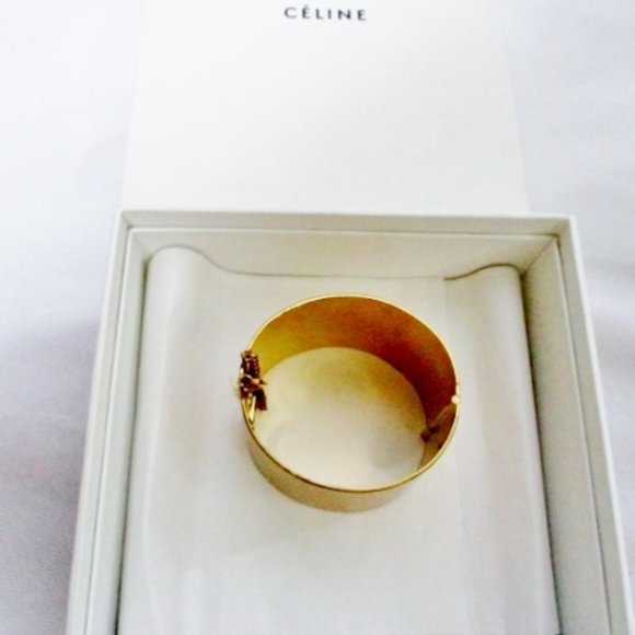 CELINE ITALY GOLD MANCHETTE CUFF Hinged BRACELET - Picture 2 of 6